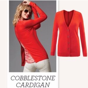CAbi #3155 Fiery Red Rip Back Cobblestone Cardigan Sz L